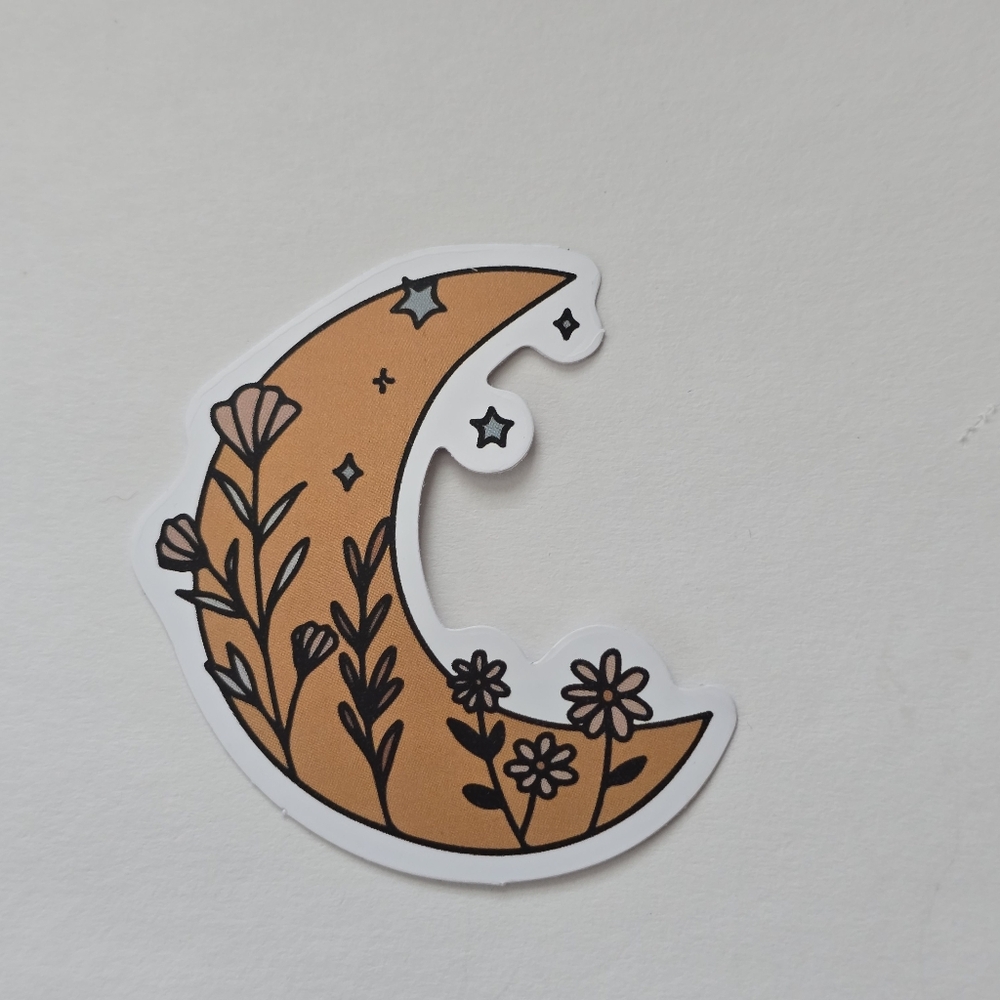 10/$10 Floral Moon Design Sticker - Tan